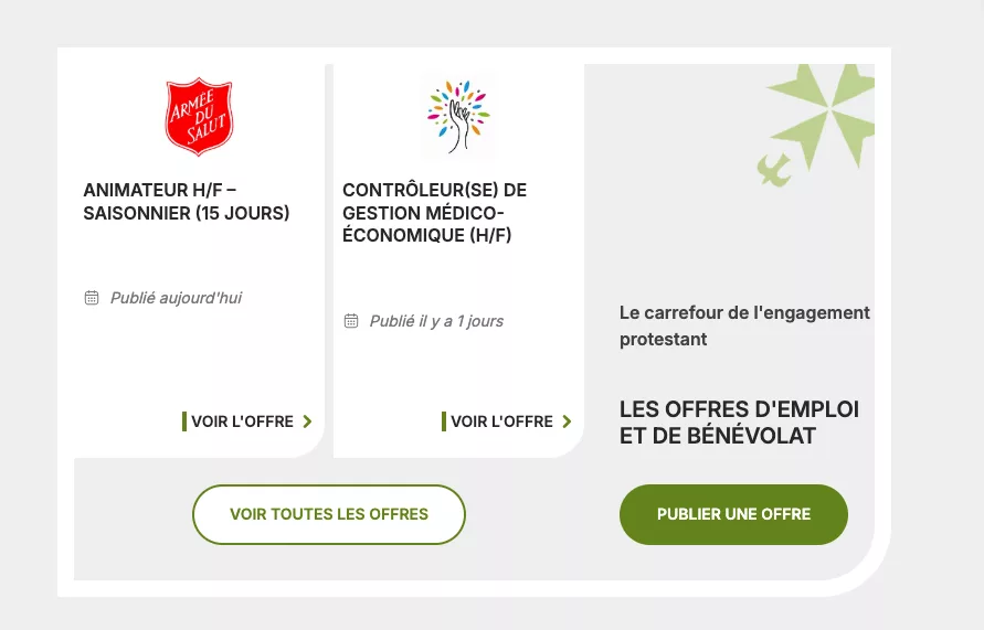Le bloc des offres d'emploi CEN sur le site de la FEP
